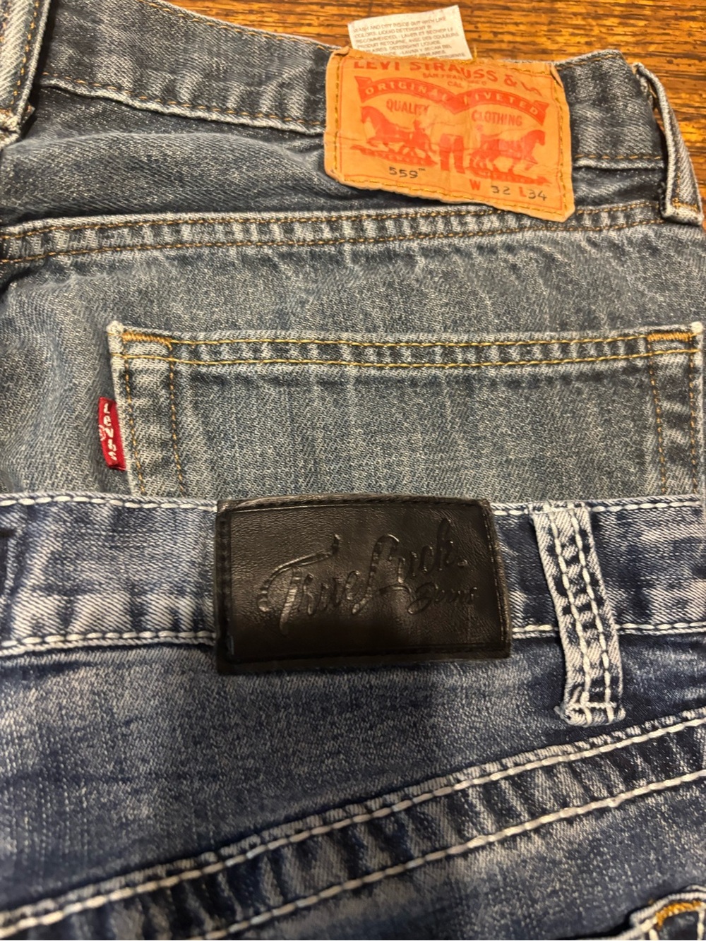 Men's medium 32w bundle Levi’s True luck Alfini Haggar Express 2 jeans&3 shirts - Picture 2 of 16